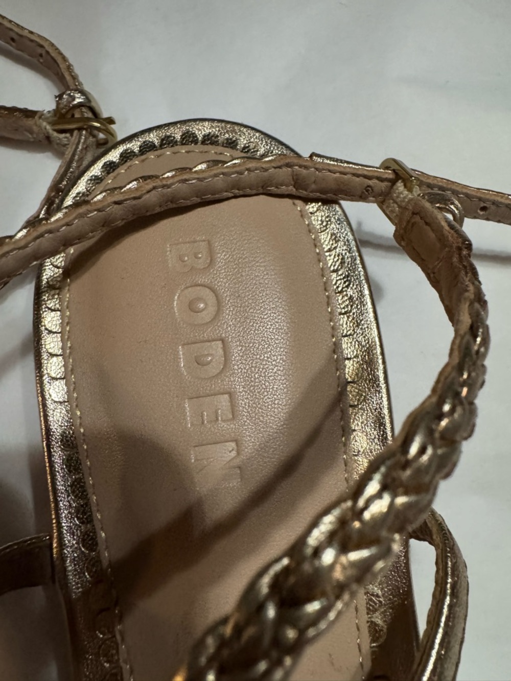 VGUC Boden Metallic Rose Gold Braided Strappy Sandals Size 41 - Picture 4 of 6